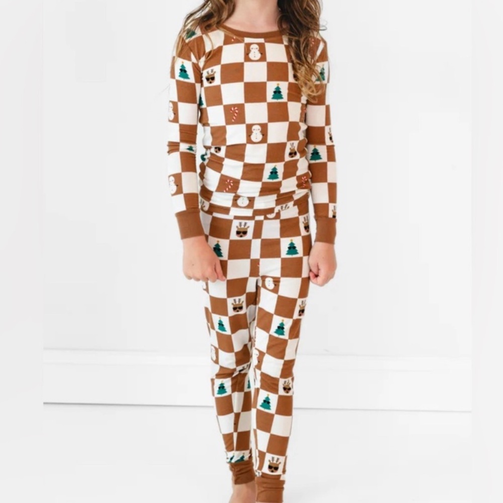 Little Sleepies Brown & White Holiday Check Pajama Set